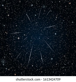 Night sky vector background with stars and meteors