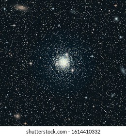 Night sky vector background with stars,  galaxies and globular star cluster