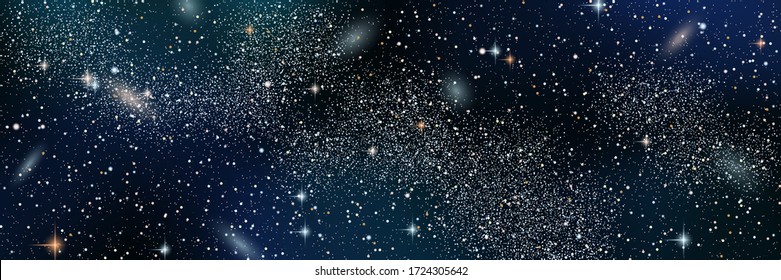 Night sky vector background with stars, galaxies and Milky Way