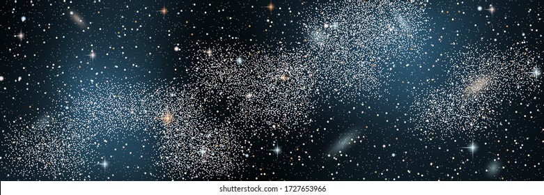 Night sky vector background with stars, galaxies and Milky Way