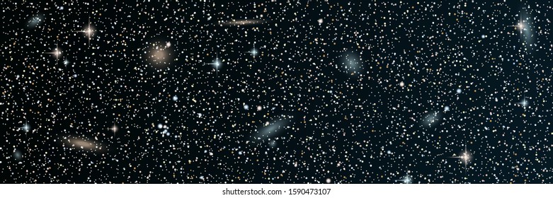 Night sky vector banner template with stars and galaxies