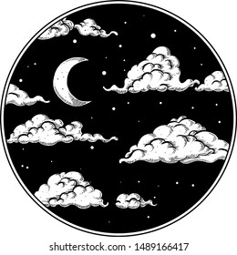 Night sky. Vector illustration. Graphics.