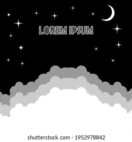 Night sky vector illustration, with stars, moon, and clouds. EPS 10.