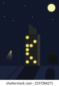 night sky with view of building trees and street lights