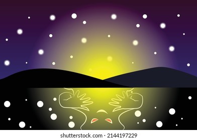 Night sky visions, starry sky and bright yellow moon and starry prophecy