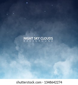 Night sky with white realistic clouds. Vector Illustration
