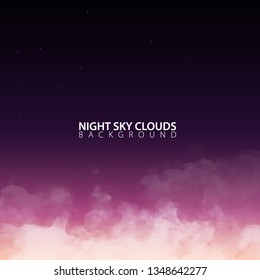 Night sky with white realistic clouds. Vector Illustration