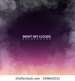Night sky with white realistic clouds. Vector Illustration