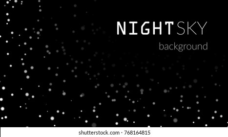 Night sky with white stars on black background. Dark astronomy space template. Galaxy starry pattern for wallpaper. Shiny stars on night sky universe. Cosmos stars wallpaper. Vector illustration