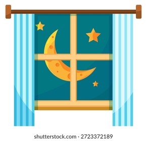 Céu noturno na moldura da janela. Noite aconchegante escura