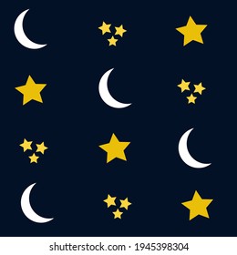 Night sky, yellow stars and a crescent cartoon vector background wallpaper