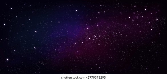 Night sky,Galaxy space background with glowing stars and cosmic nebula light. Abstract universe backdrop featuring deep blue,purple gradient for futuristic design,Vector fantasy wallpaper,astronomy
