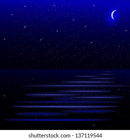 Night sky.Moon shining, Ocean.