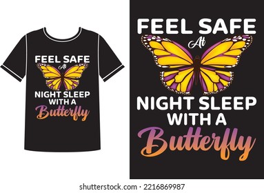 Night Sleep With A Butterfly T-shirt Design Template