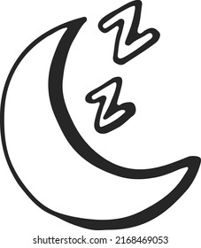 Night sleep doodle. Crescent with sleeping sound