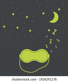 Night sleep. Eye mask, moon and stars. Vector design.