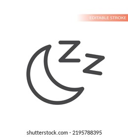 Icono vectorial de la línea de sueño nocturno. Luna y la letra z símbolo delineado.
