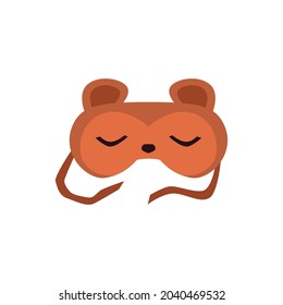 Night sleep mask for eyes protection during sleeping at travel. Relaxation blindfold with cute face bear. Flat cartoon vector illustration isolated on white.