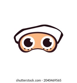 Night sleep mask for eyes protection during sleeping at travel. Relaxation blindfold with cute drawing. Flat cartoon vector illustration isolated on white.