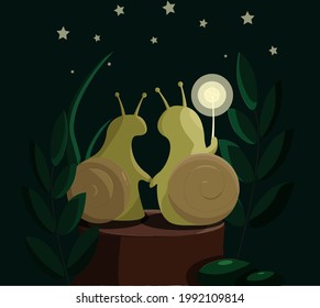 Night and snail on a green field