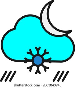 Night Snow Falling Outline Vector Icon Design
