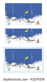 Night in the snow village, vector