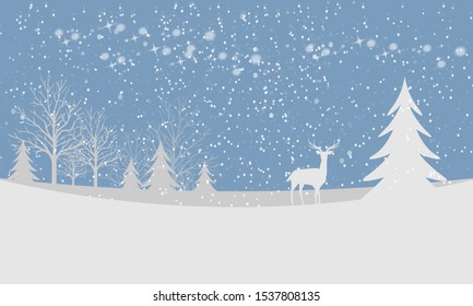Night snow winter with reindeer