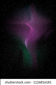 Night Space Sky With Purple and Green Nebula. White Stars ona Black Night Sky. Abstract Galaxy Vector Illustration. Simple Cosmic Vector Layout. Starry Dark Night Vector Sky. Mesh Effect.