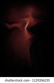 Night Space Sky With Red Nebula. White Stars ona Black Night Sky. Abstract Galaxy Vector Illustration. Simple Cosmic Vector Layout. Starry Dark Night Vector Sky. Mesh Effect.