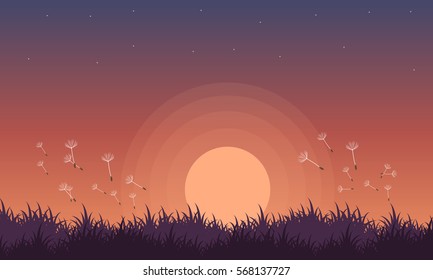 At night spring landscape with flower vector illustration