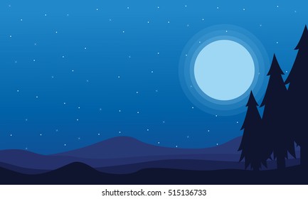 Night Spruce Hill Scenery Silhouettes Stock Vector (Royalty Free) 515136733