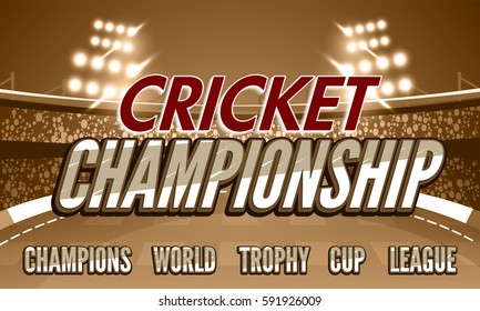 Night Stadium Background shining in spotlight for Cricket Championship concept.