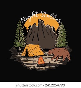 night stalker and camp outdoor illustration by engrave studio