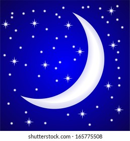 night star sky and month,, vector illustration