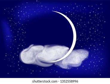night starred sky with moon and cloud