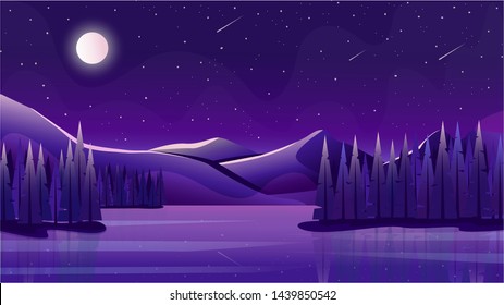 Night starry landscape background vector illustration