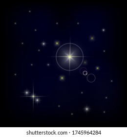 The night starry sky. Black vector background with stars. Texture in the form of the universe, galaxy. Stock Photo.