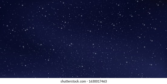 Night starry sky, blue shining space. Abstract background with stars, cosmos. Vector illustration for banner, brochure, web design