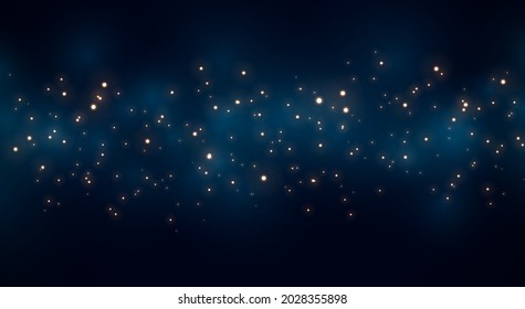 Night starry sky, blue shining space. Abstract background with stars, cosmos. Vector illustration for banner, brochure, web design