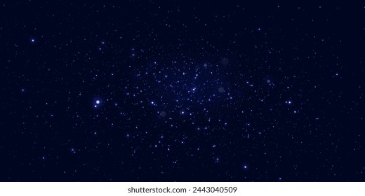 Night starry sky, blue shining glare of light. Abstract dark background.	
