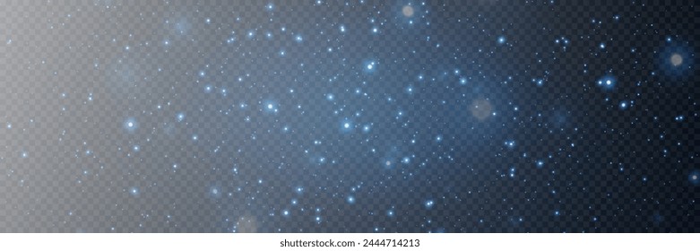 Night starry sky, blue shining glare of light. Abstract dark background.