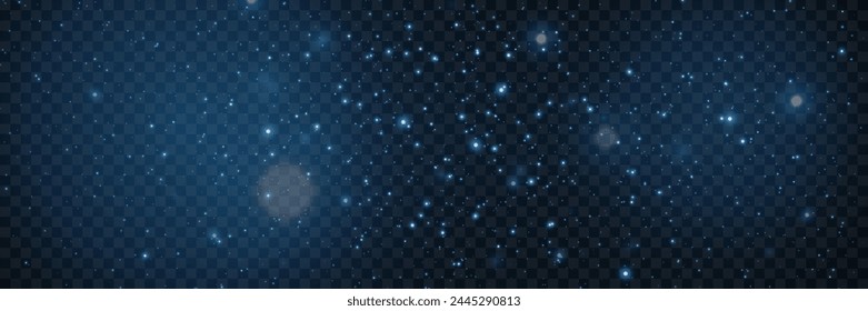 Night starry sky, blue shining glare of light. Abstract dark background.