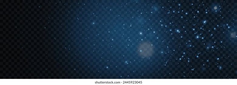 Night starry sky, blue shining glare of light. Abstract dark background.