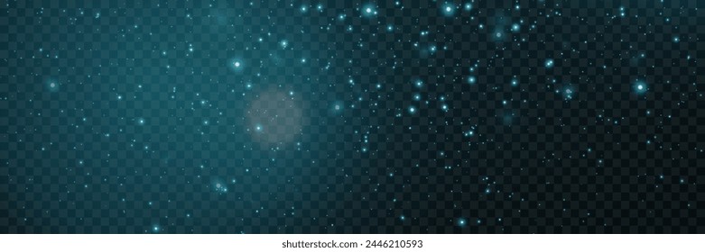 Night starry sky, blue shining glare of light. Abstract dark background.