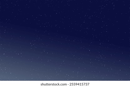 Night starry sky, blue shining space. Abstract background with stars, cosmos Vector illustration for banner, brochure, web design.Design element. Falling snowflakes on night sky backgound