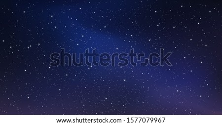 Night starry sky, blue shining space. Abstract background with stars, cosmos. Vector illustration for banner, brochure, web design