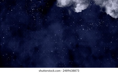 Night starry sky and bright blue galaxy light. Dark blue grunge texture background with clouds, Beautiful and soft cloudy light blue clouds watercolor background,