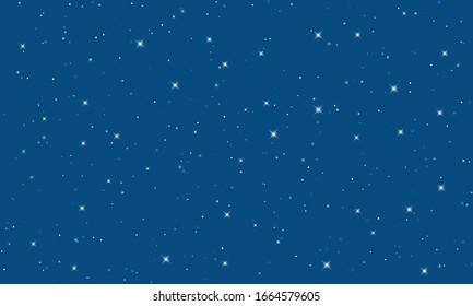 Night starry sky with bright stars. Vector stars on dark blue background