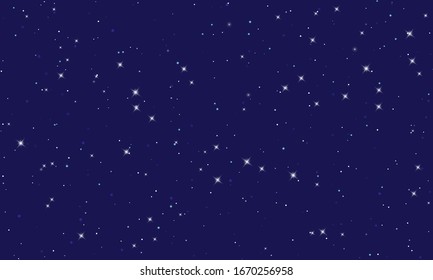 Night Starry Sky With Bright Stars. Vector Stars On Dark Dark Blue Background