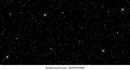 Night starry sky with bright stars. Vector stars on dark black background